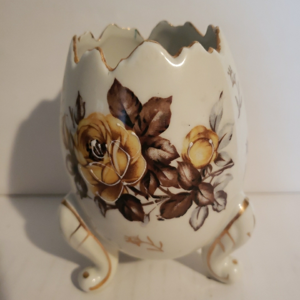 Cracked Egg Footed Napco Ware Vase Dish Planter Porcelain Floral Flower